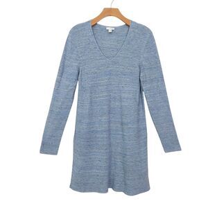 J Jill Pure Jill Tunic Dress Womens Medium Blue Linen Blend Knit Bohemian Beachy